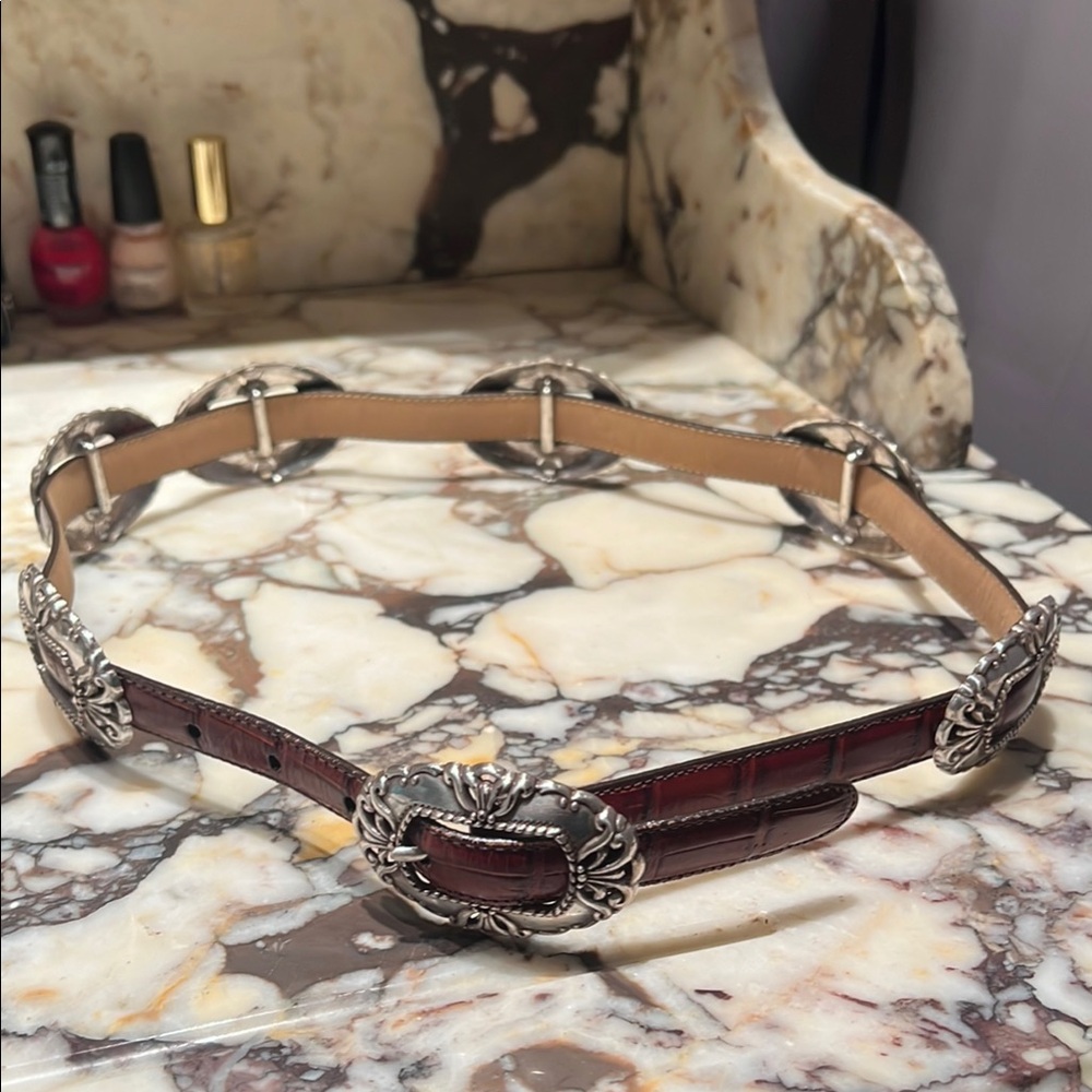 Brighton Vintage Brown Leather Concho Belt, Size M